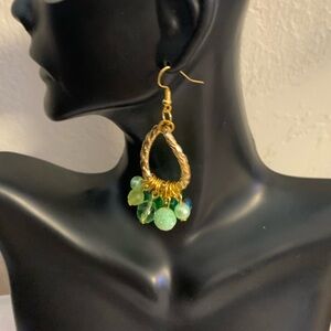 Handmade Elegant Gold and Green Beaded Earrings